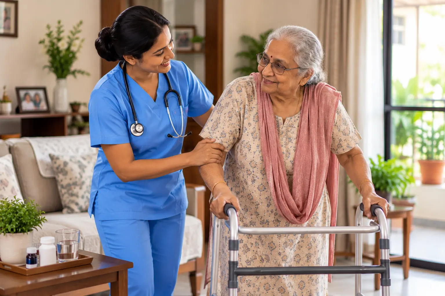 Home nursing assistance for an elderly patient